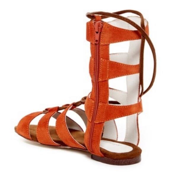 Jeffrey Campbell Redondo Caged Suede Gladiator Tassel Tie Sandal Orange Size 7.5 - Picture 2 of 13